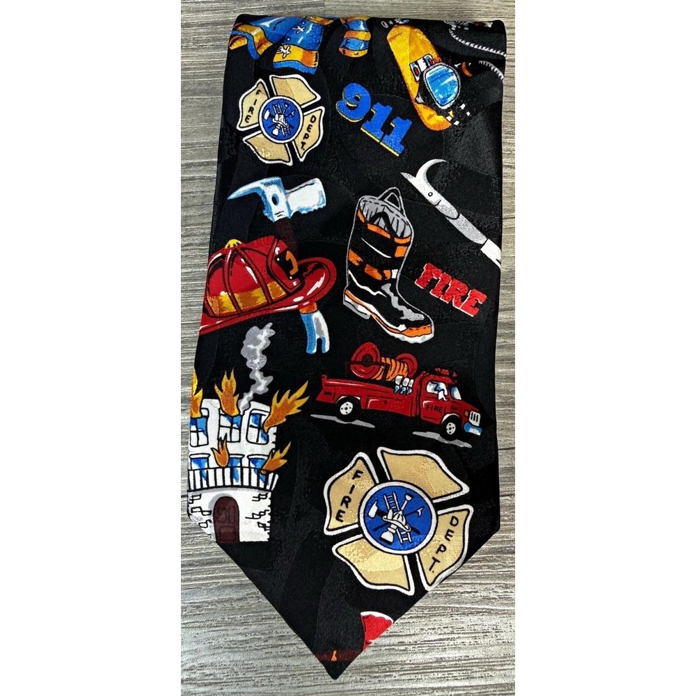 Statement Mens Black Novelty Firefighter Fire Dept Woven Polyester Necktie